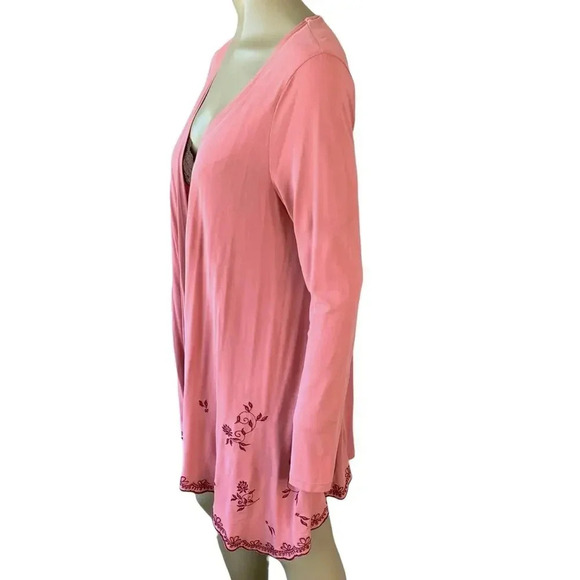 Mi ami Francescas Asymmetrical Embroidered Open Cardigan Tunic Sweater  M Rose - Picture 4 of 16